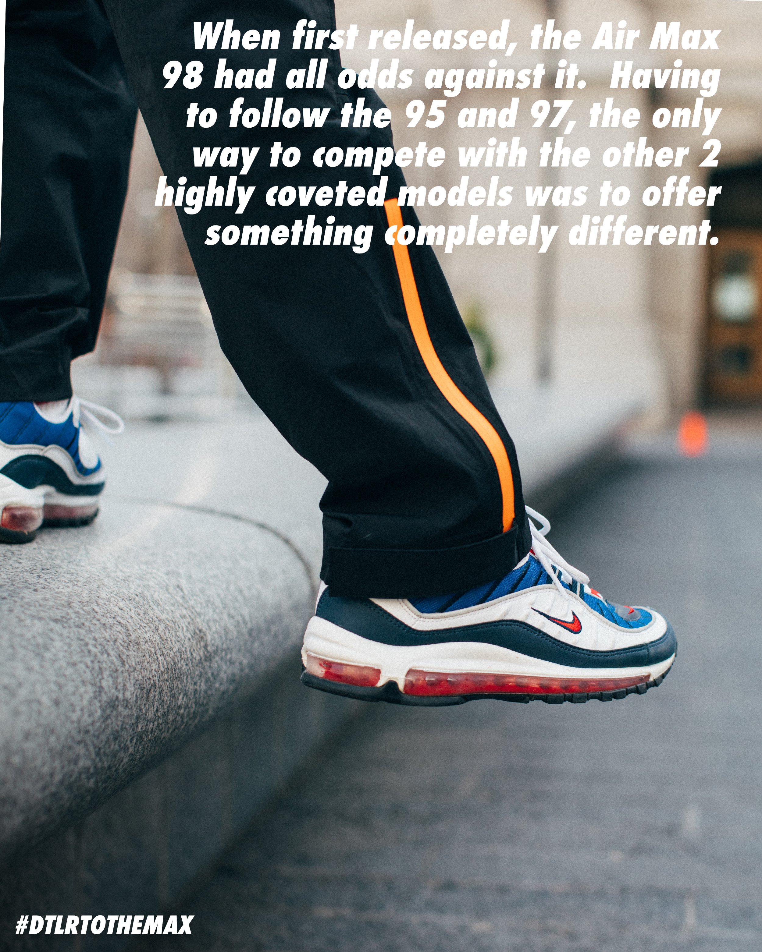 DTLR on X The Air Max 98 was designed by Sergio Lezano the same designer who created the Air Max 95. The Original Colorway of white varsity red and blue was nick