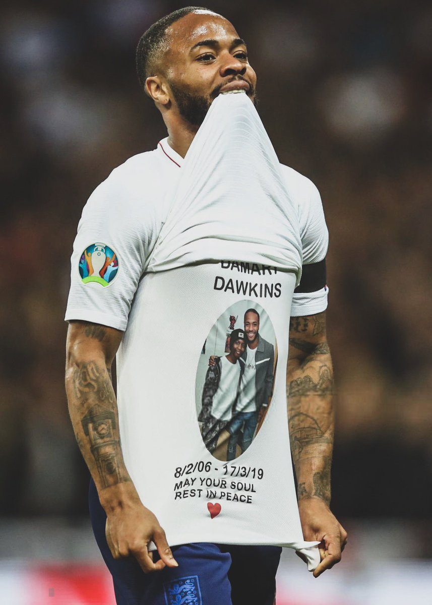 Sporf's tweet photo. 😔 Damary Dawkins was diagnosed with Acute Lymphoblastic Leukaemia &amp; passed away on Sunday.

🙏 @Sterling7 joined a campaign to find him a stem cell donor...

🏥 ...and visited him in a hospital in London on a day off.

👏 Tonight, @Sterling7 dedicated his second goal to Damary. https://t.co/9iX9yit3u4