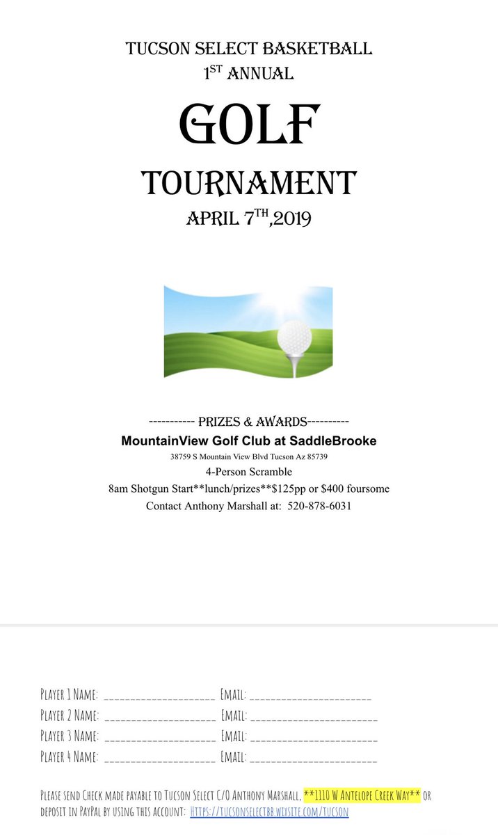 TucsonSelect's tweet photo. Come out and have some fun out on the course! April 7th in the 1st Annual Tucson Select Basketball Golf Tournament! 🏌🏽‍♂️⛳️ https://t.co/BhlPQ7Tpj6
