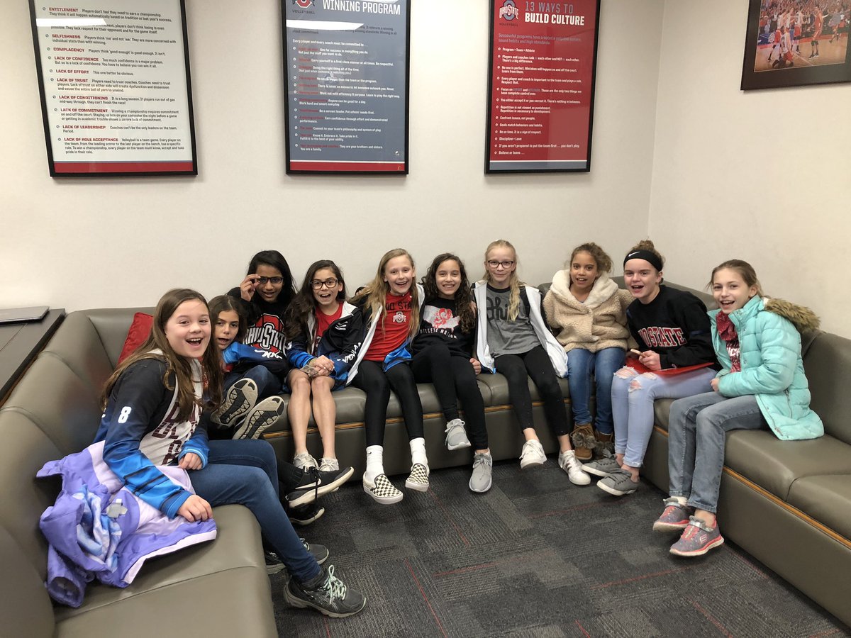 ADurbin08's tweet photo. Thank you @OhioStateMVB for spending time with these @EliteVBTC gals and for letting them see some of your bling in your locker room. #fanforlife #gobucks https://t.co/Qy7vSHNtW6