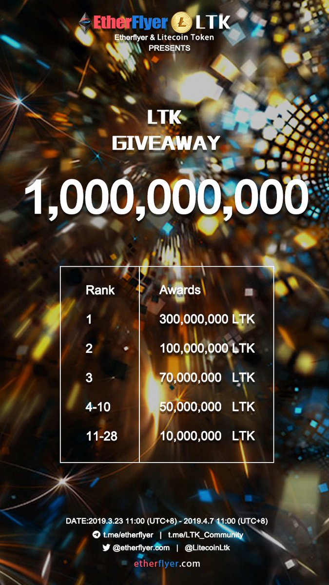 etherflyer.eth (@etherflyercom) on Twitter photo 1000000000 LTK Token Giveaway for Trading Competition From 2019.3.23 11:00(UTC+8) - 2019.4.7 11:00(UTC+8) <a href="/LitecoinLtk/">Litecoin Token (LTK)</a> Trading Rank: etherflyer.com/activity/trade…… Follow all activities:etherflyer.com/airdrop.html 1000000000 LTK Token Giveaway for Trading Competition From 2019.3.23 11:00(UTC+8) - 2019.4.7 11:00(UTC+8) <a href="/LitecoinLtk/">Litecoin Token (LTK)</a> Trading Rank: etherflyer.com/activity/trade…… Follow all activities:etherflyer.com/airdrop.html