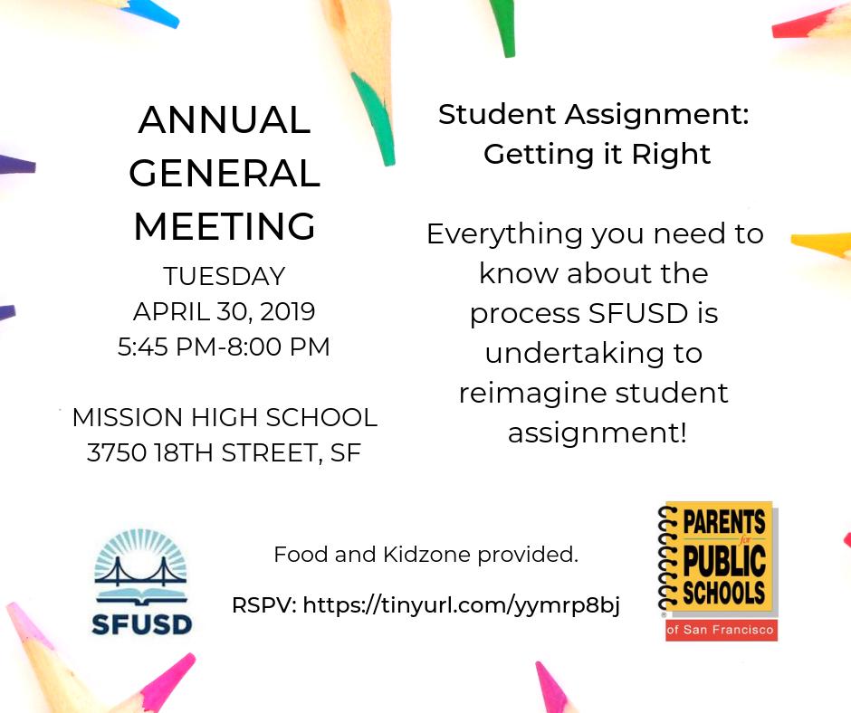 ppssf's tweet photo. Curious about how SFUSD is reimagining the student assignment process? Learn more at the Annual General Meeting, April 30 at 5:45 PM at Mission High School. https://t.co/X3rXEtdLIs Light food and kid's area provided. #sfparents #sffamilies #bayareaevents #studentassignment https://t.co/1lAkvYfmsM
