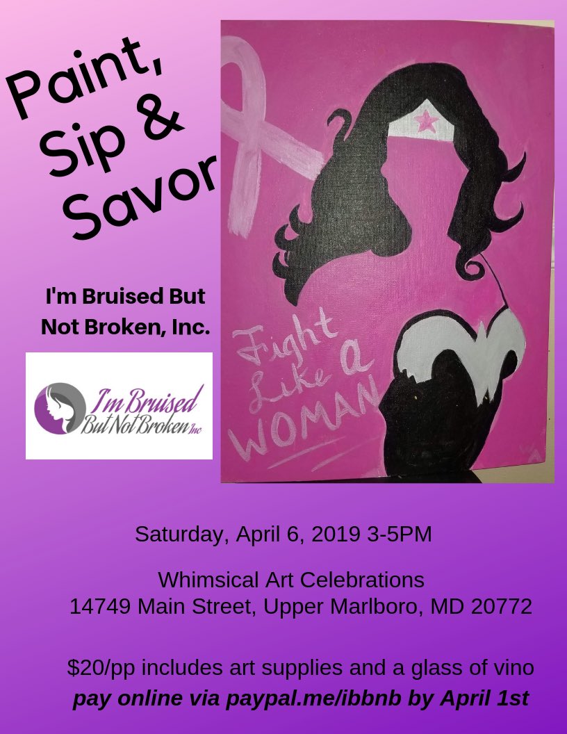 ibbnbllc's tweet photo. Join local nonprofit I'm Bruised But Not Broken, Inc for an afternoon affair called Paint, Sip and Savor. https://t.co/T1HMZ63NvV