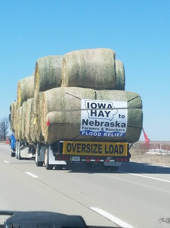 PeteRicketts's tweet photo. Thank you to @OxbowAH and all the people from across the country providing hay for flood relief! 

#NebraskaFlood | #NebraskaStrong https://t.co/kjGtG3a6hR