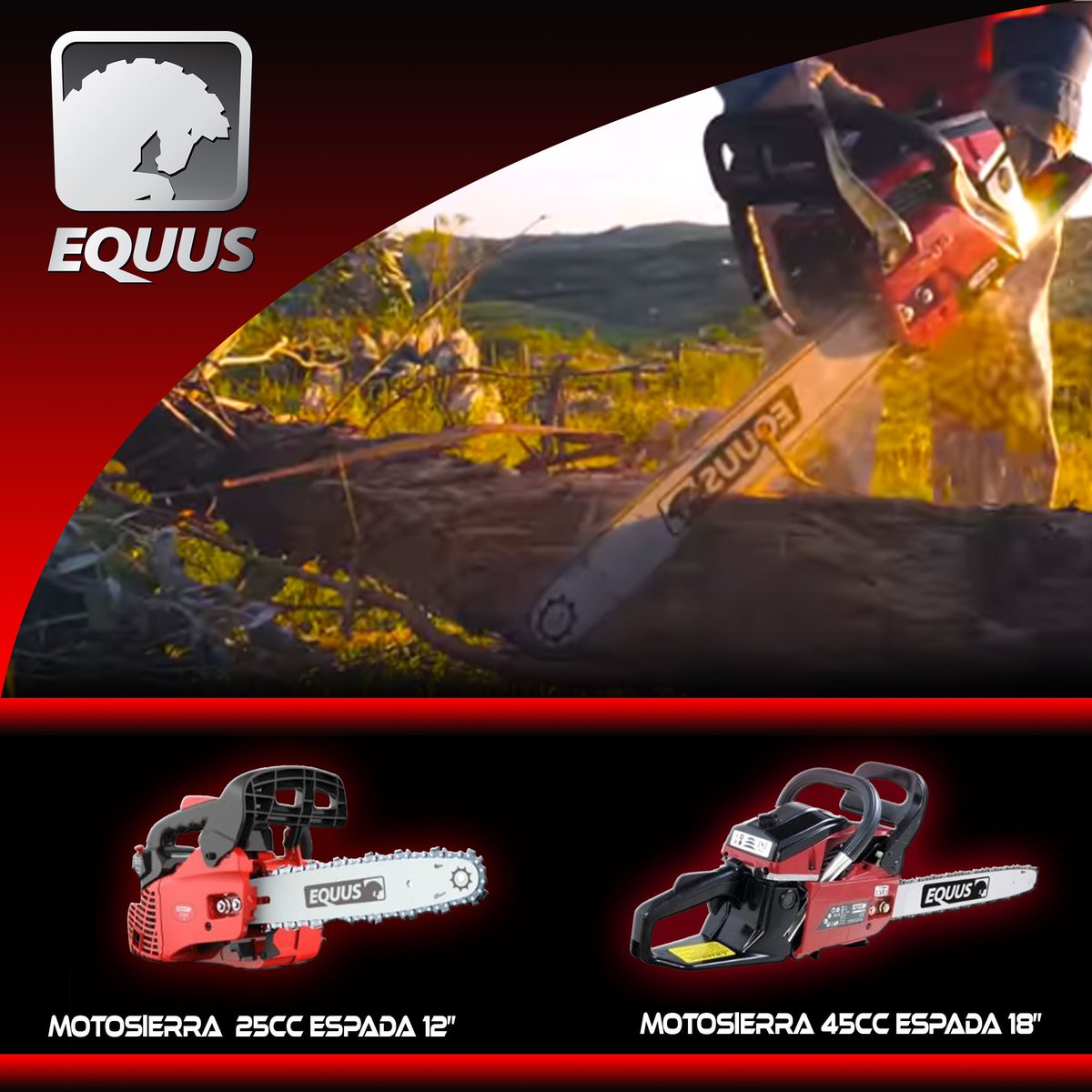 equus_argentina's tweet photo. ¡PROMOCIÓN! ¡Motosierras Equus! Aprovechá nuestras ofertas en 
👉Espada de 45cm 18" a solo $4290
👉Espada de 25cm 12" a solo $4990

Se parte de la #ExperienciaEquus link aqui 👉https://t.co/nvfz0nJThC  👈
#tecnologia #EquusTech #motor #maquinaria #jardineria #taller #motosierra https://t.co/BRHPvZ708F