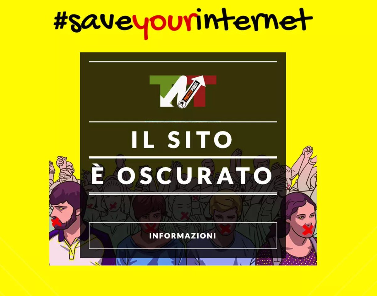 Tnt_Village's tweet photo. TNT Village - Il sito è oscurato fino a data da decidere nell'assemblea di domani. 

Tutte le informazioni su 

https://t.co/znlzrZkzzs

#saveyourinternet #saveyourtnt https://t.co/74IpgwwCYY