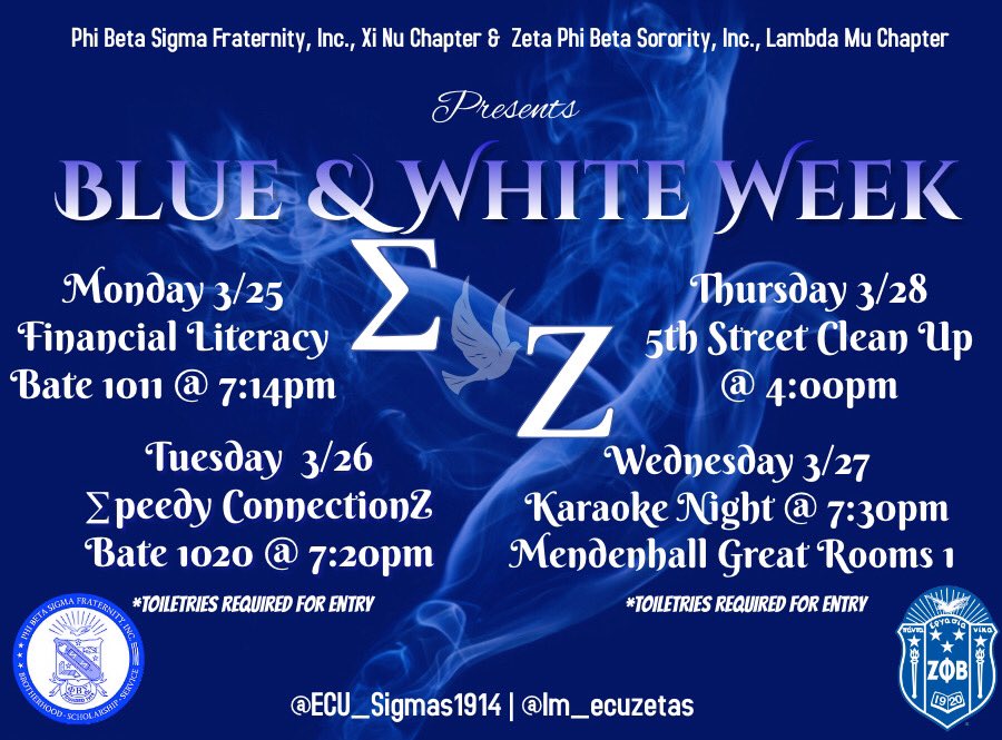 LM_ECUZetas's tweet photo. BLUE &amp; WHITE TAKEOVER 💙🕊
Join us for Blue and White week 💙 https://t.co/RRTbVoikNv