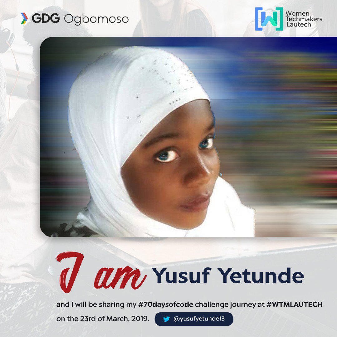 wtmogbomoso's tweet photo. It is today, dont miss it and tell a friend to tell a friend. We will have some of our #70daysofcode participant come share their story. @TayoComfort @Yusufyetunde13 #womenintech #wtm19 #wtmlautech #IWD2019 #iwdogbomoso @WomenTechmakers https://t.co/mXYRwjgtyK