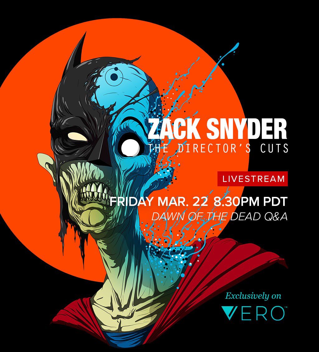 vero_community's tweet photo. To tune in to tonight's livestream with @ZackSnyder you need to have the latest version of Vero installed on your device, so if you haven't grabbed that yet, download it ahead of time! https://t.co/TYY6jMle7f