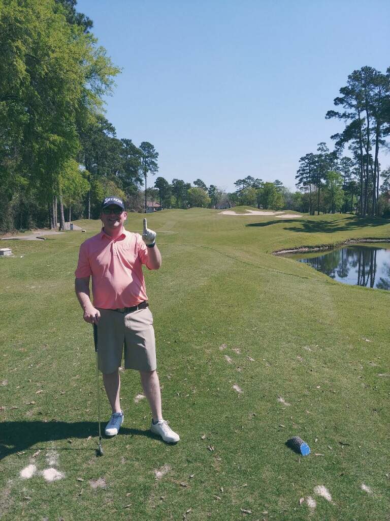 CarterHindes's tweet photo. So ⁦@nolein1⁩ and I got to witness a hole in one today courtesy of ⁦@timphillipsgolf⁩ at Northgate.  Pretty sweet congrats Tim. https://t.co/znHAEhPirj