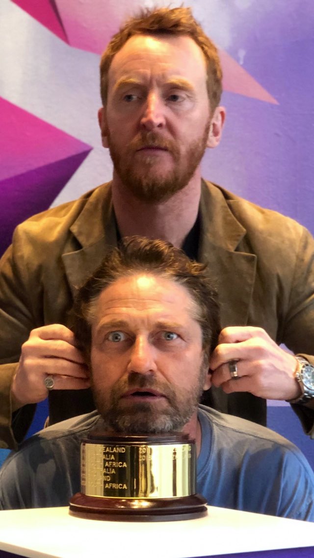 TonyCurran69's tweet photo. Butler cast as #WebbEllisCup 🏆 but Curran vehemently denies being offered  to play pre game fluffer in new Rugby Biopic. 🏉 #RWC2019 #Japan2019 🇯🇵@rugbyworldcup @USARugby 🇺🇸@Scotlandteam 🏴󠁧󠁢󠁳󠁣󠁴󠁿@GerardButler @Toddclever_ #RugbyWorldCup2019 https://t.co/P0I44PS3xo