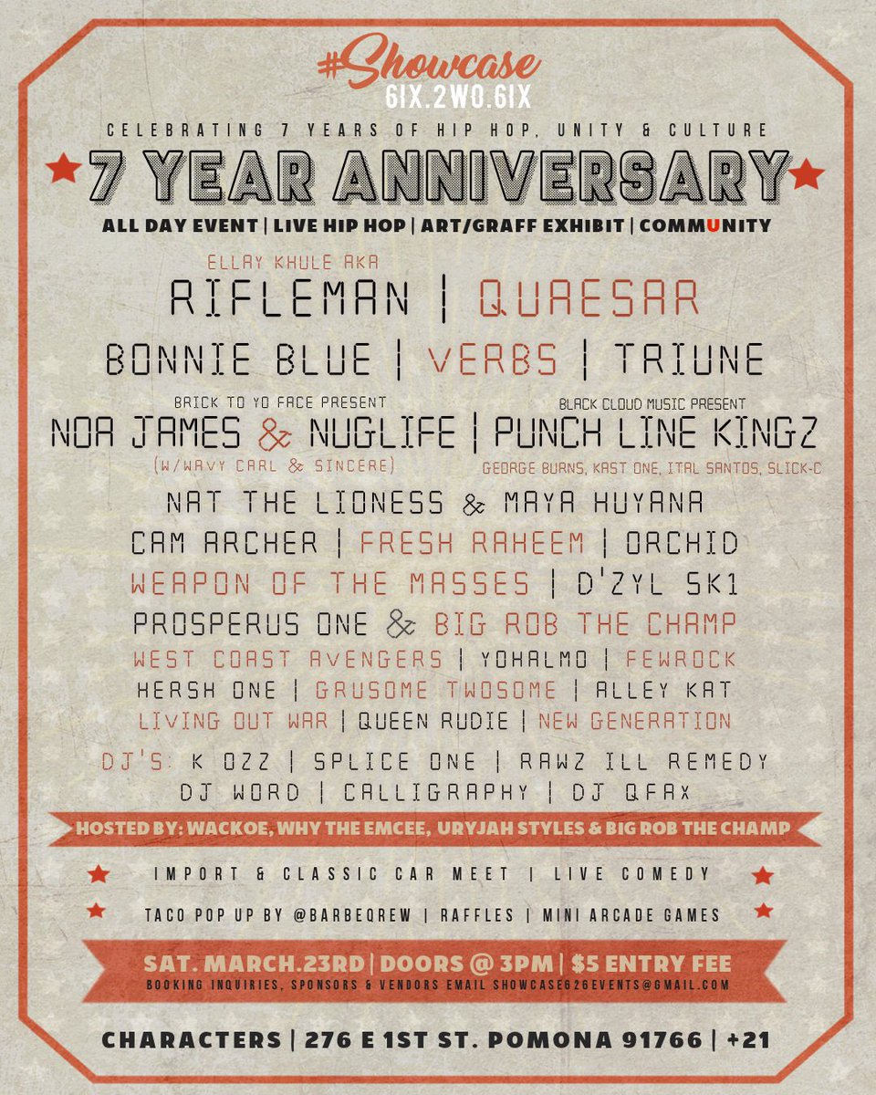 Saturday, we celebrate 7 years of Hip Hop, Culture &amp; Unity thru #Showcase626. A platform we have created for local artist to showcase their craft and passion. 
Saturday, is OUR BIG DAY!