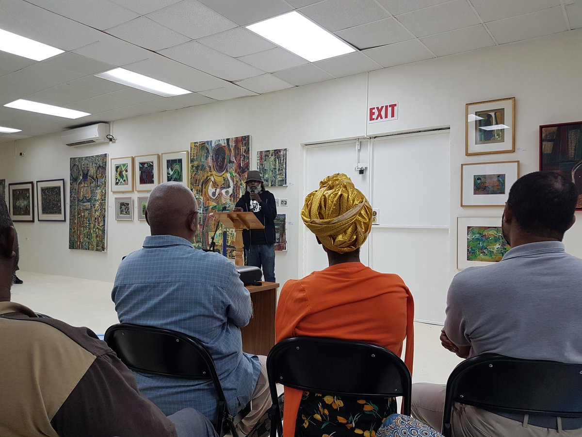 LBICaribbean's tweet photo. Sharlan Bailey, son of the Shadow and an accomplished musician in his own right: "Winston Bailey wrote about fear. Like any great writer, he turned that into beauty". Shadow, the Philosopher, here at the Lloyd Best Institute of the Caribbean https://t.co/G8Dx6OuqSe
