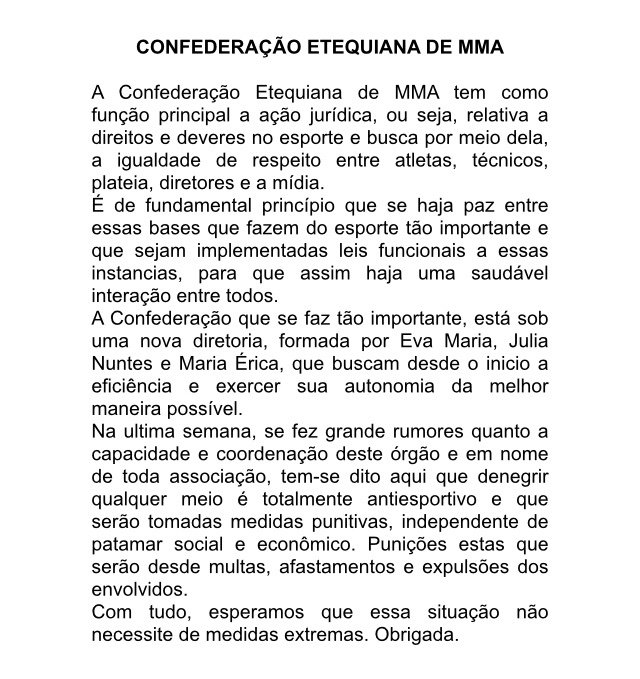 CEtequiana's tweet photo. Segue a Nota Oficial da Confederação Etequiana de MMA a respeito dos ocorridos da semana: https://t.co/8Cn5LKBR1u