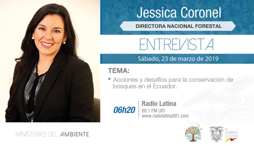 EcuadorMAE's tweet photo. 🗓️ Sábado 23 marzo 2019
🕒 06h20
Entrevista a la directora nacional forestal, @Jessyecc, quien dialogará sobre las acciones y desafíos para la conservación de bosques en el Ecuador, por Radio Latina.
📻 88.1 FM ¡Escúchala! https://t.co/3OlxoHRq87