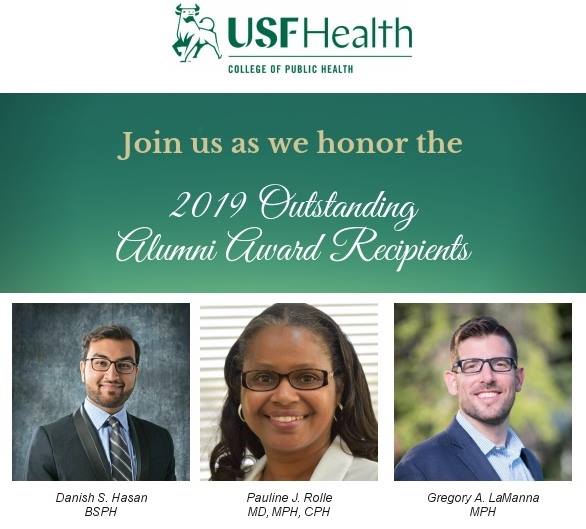 usfcoph's tweet photo. Join us as we celebrate the 2019 #USF COPH Outstanding Alumni Award recipients on Wed., April 3 during National Public Health Week: https://t.co/tfLKBRA3Op #USFCOPHRocks! #USFAlumni #USFBold #NPHW #PublicHealth @USFalumniAssn https://t.co/rSlp1xT3Rd
