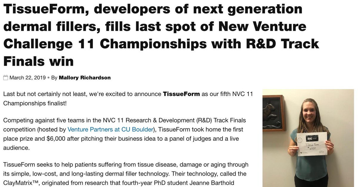 TissueForm, Inc (@tissueform) on Twitter photo <a href="/TissueForm/">TissueForm, Inc</a> wins the R&D track of the #CUNVC11 with next-generation tissue repair technology! Next up, final competition at <a href="/BoulderTheater/">Boulder Theater</a>. #startups #regenerativemedicine #dermalfillers #aging #agingwithfreedom <a href="/TissueForm/">TissueForm, Inc</a> wins the R&D track of the #CUNVC11 with next-generation tissue repair technology! Next up, final competition at <a href="/BoulderTheater/">Boulder Theater</a>. #startups #regenerativemedicine #dermalfillers #aging #agingwithfreedom