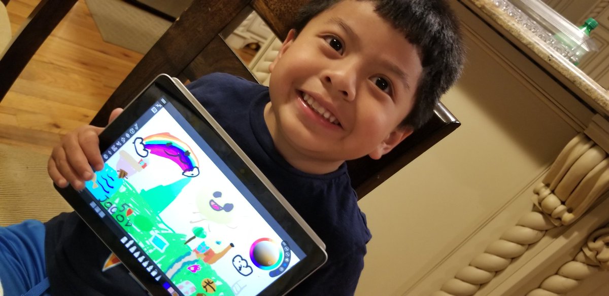 bulls96's tweet photo. My 5 yr old son is always excited to use my #SurfaceGo thank you @panos_panay and @surface team for unlocking his creativity #surfacepen #sketchableapp https://t.co/7bvi6m31MS