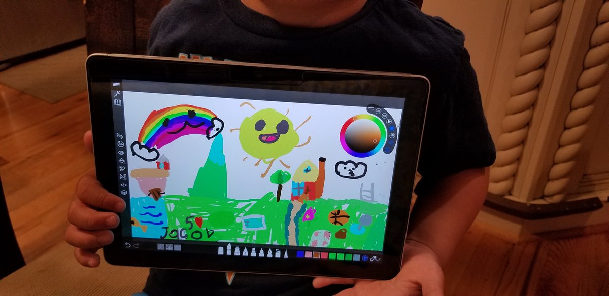 bulls96's tweet photo. My 5 yr old son is always excited to use my #SurfaceGo thank you @panos_panay and @surface team for unlocking his creativity #surfacepen #sketchableapp https://t.co/7bvi6m31MS