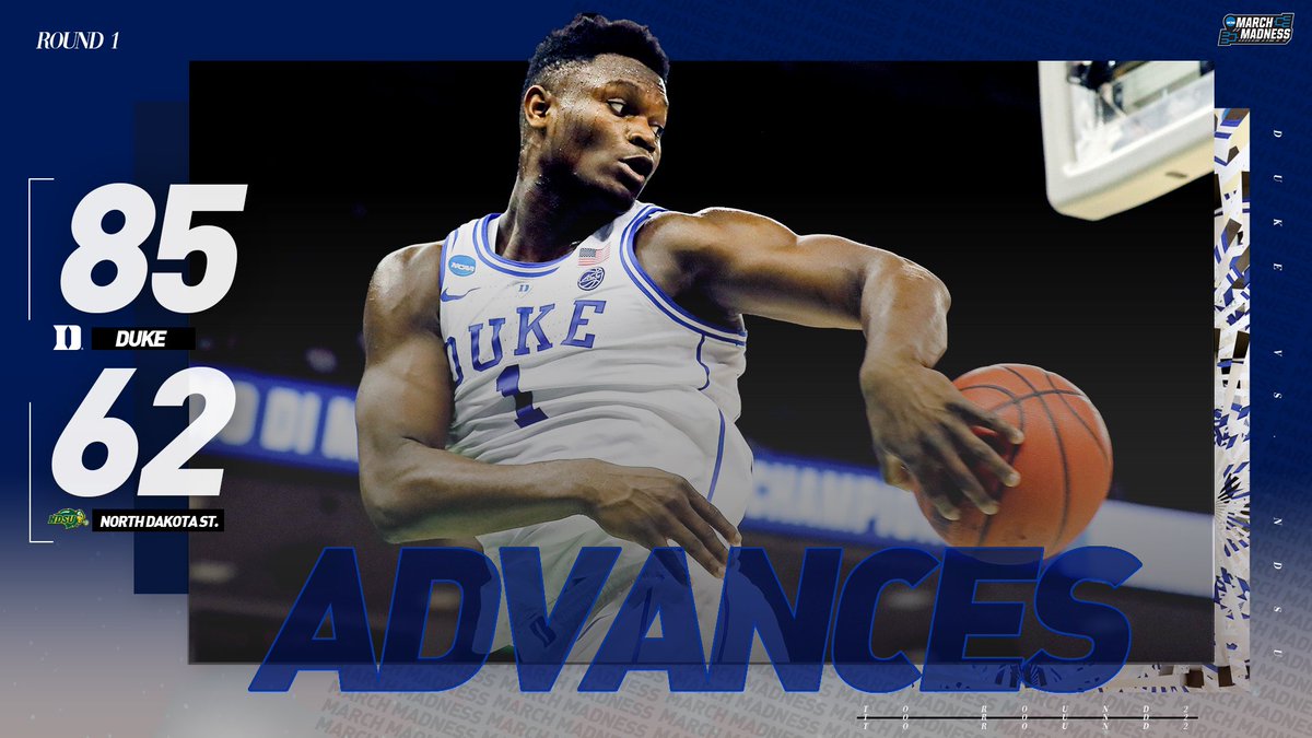MarchMadnessMBB's tweet photo. DUKE DOMINATION!

The top-seeded Blue Devils blow past (16) North Dakota State into Round 2! #MarchMadness https://t.co/5TfYmK4eSb