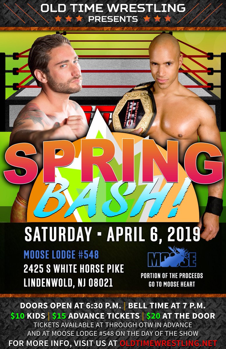 OTWupdates's tweet photo. 2nd Match for Spring Bash

OTW Classic Championship
(C)Ty Thomas V Isaiah Frazier

Sat. April 6
Belltime-7PM

TICKETS
$15 in advance online @ https://t.co/MfOIxyp5jM 
Or $20 day of the show
$10 for Children(12+under)

Moose Lodge #548
2425 S. White Horse Pike, Lindenwold, NJ https://t.co/pqe6WayLfx