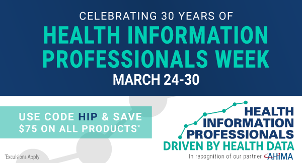 ICD10monitor's tweet photo. Next week marks #HIPWeek19! Thanks to all of the data and information management professionals making a difference to the healthcare system. To help celebrate we are offering $75.00 off the store next week. Just use coupon code: "HIP" at checkout! https://t.co/PUPFUYbxVo