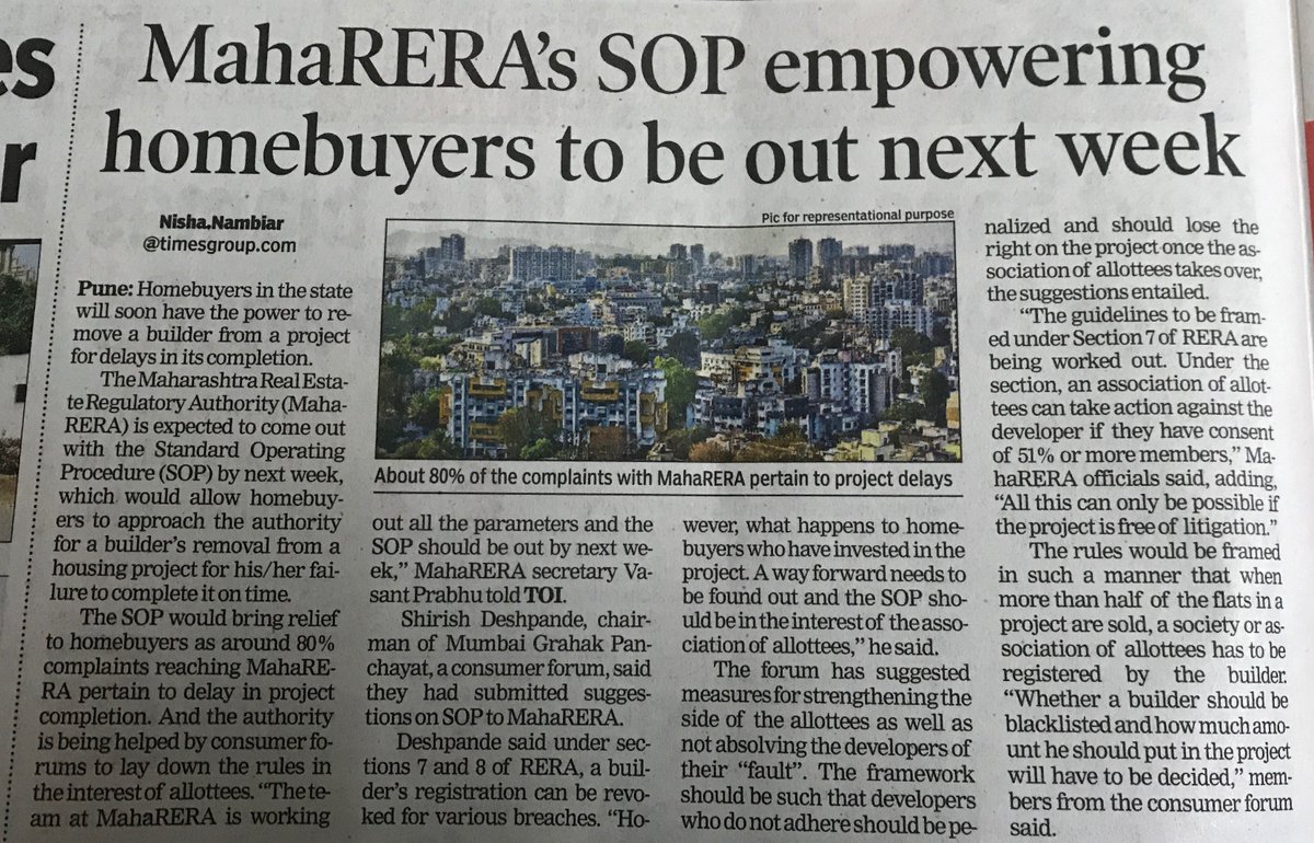 Umber_Ghar's tweet photo. MahaRERA receives 80% complaints are for project delays.The new provision can give buyers to move a builder out of the project. Hope you as a builder are not in such a situation.#Pune,#homebuyers,#Maharera,#Buiders,#TOI,#Customers,#SeeingIsBelieving,#ConsumerForum,#RERARules, https://t.co/hBxJPOSvw7