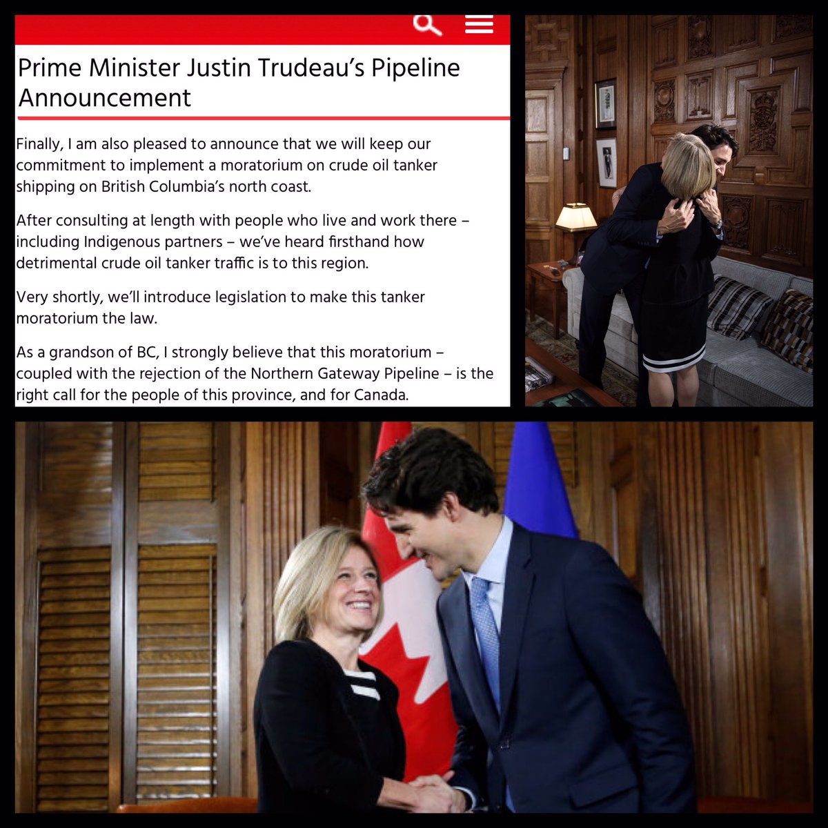 UniteAlberta's tweet image. Rachel Notley is now expressing concern with Trudeau’s tanker ban (C-48). But where was the outcry when Trudeau was announcing it on Nov. 29, 2016? 

Yes, this is the same day! 

One of many examples where the Trudeau-Notley alliance failed Albertans. #ableg #abpoli #abvote