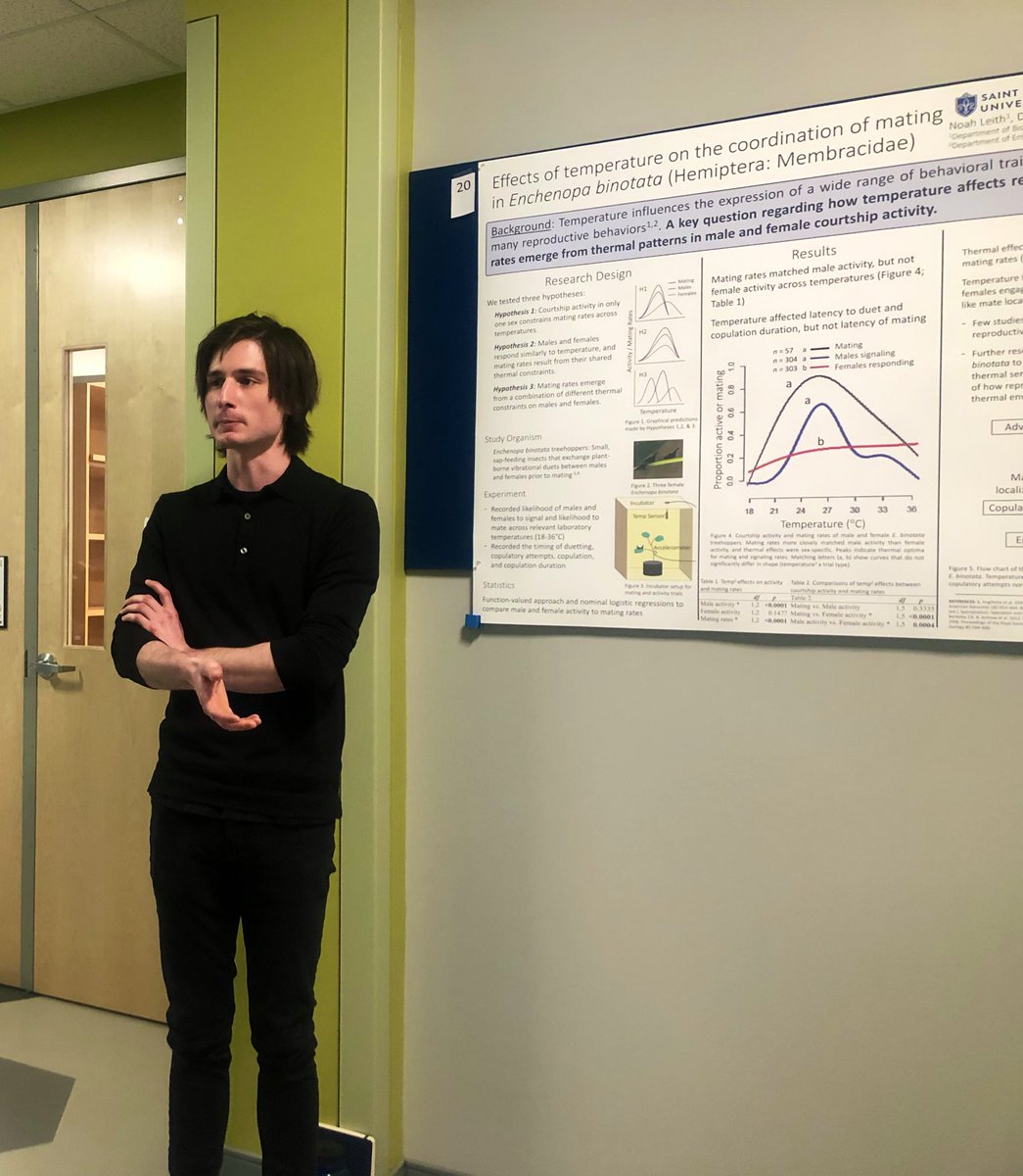 Borikenophis's tweet photo. Noah Leith our senior undergrad making the #FowlerFinnLab #proud with his less than 24h made poster on the effects of temp on the coordination of mating in #treehoppers ! Amazing stuff! #FowlerFinnFTW #FuturePhDstudent https://t.co/3UE4Lv0CL8