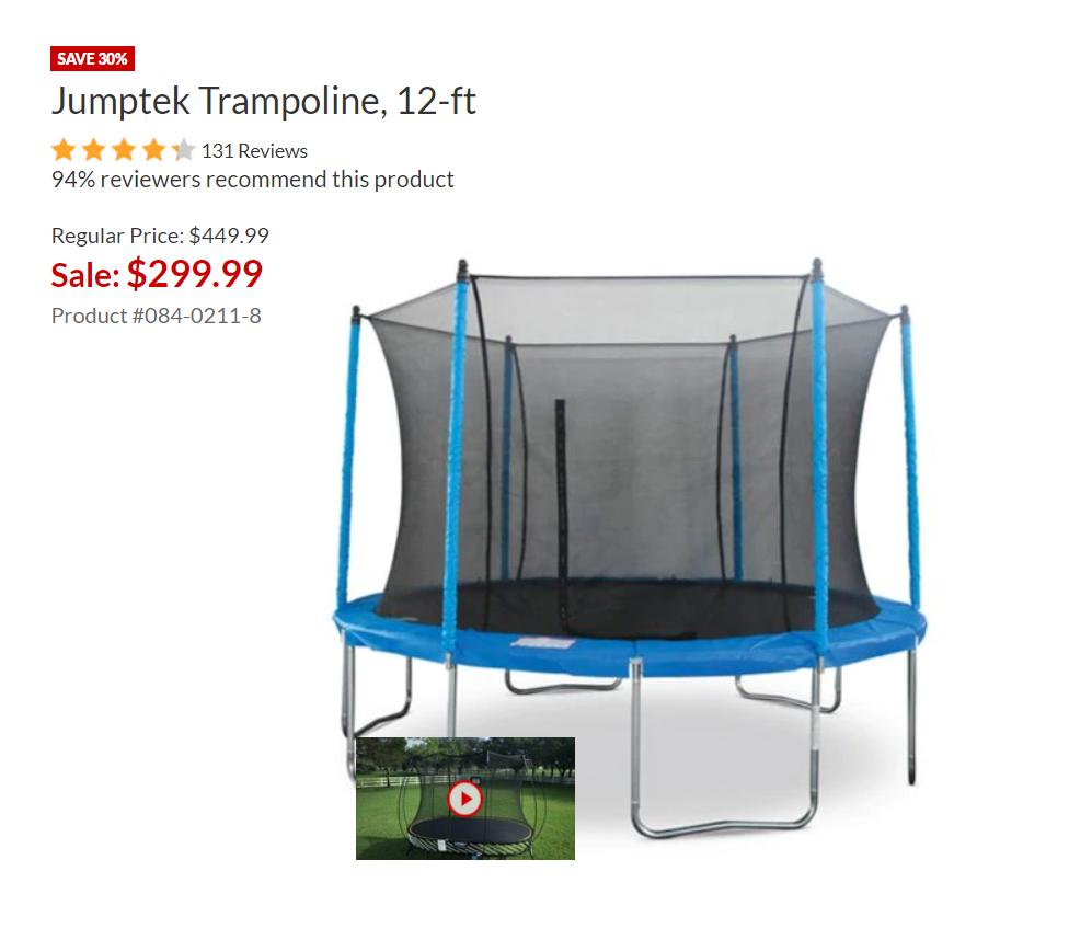 Jumptek Trampoline With Safety Enclosure 12 182 Cm Trampoline Enclosure Blue