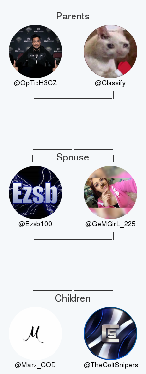 My twitter family: Parents: @OpTicH3CZ @Classify Spouse: @GeMGirL_225 Children: @Marz_COD @TheColtSnipers via https://t.co/wMA9kexuKq . https://t.co/7B6owFzyyp