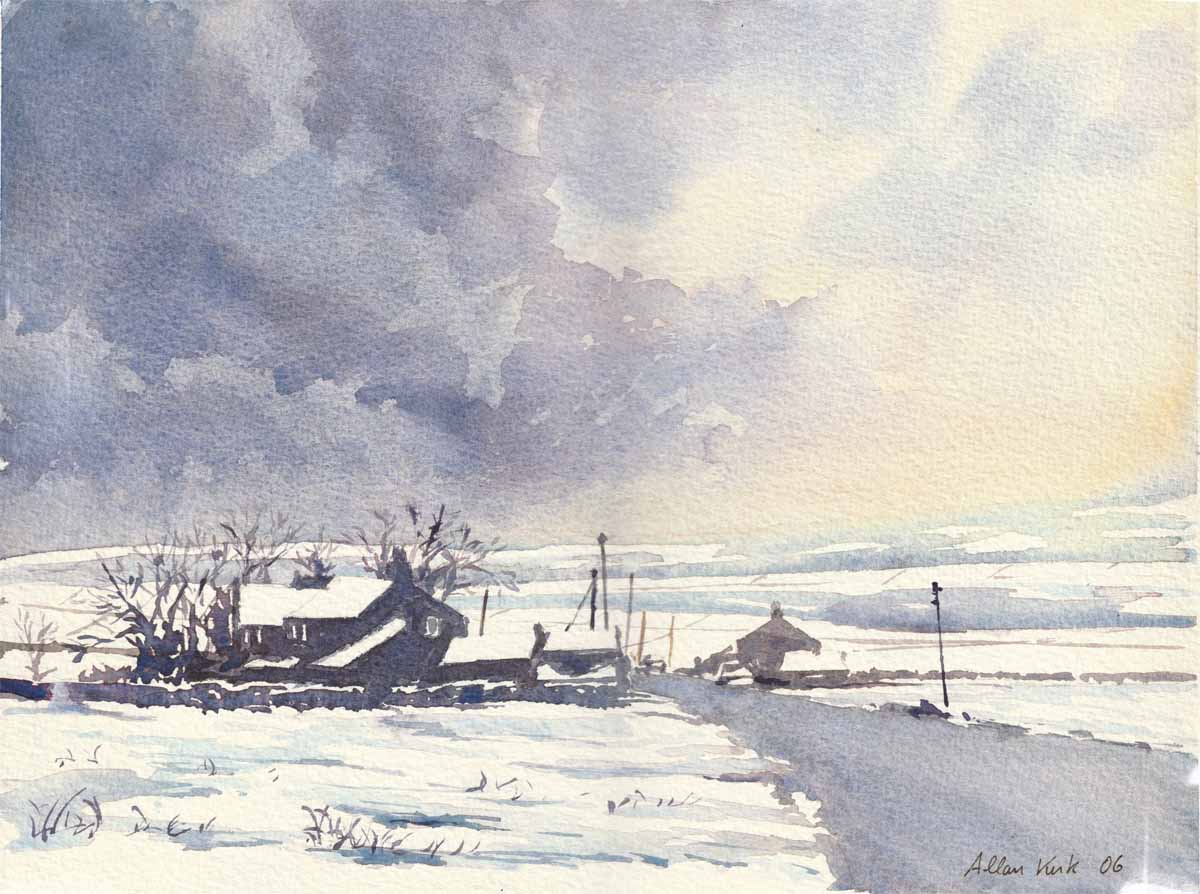 scholes moor in snow  #thedailysketch #bigartboost #sketchbook #sketch #urbansketcher #urbansketchers #usk #draw365 #drawing #watercolour #watercolor #painting #saunderswaterford