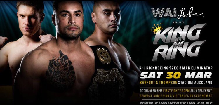 8️⃣ fighters 1️⃣ King 👑

Don’t miss your chance to witness 8 of NZ’s top stand up fighters battle it out for the #1title, on Sat 30th March at the <a href="/barfootstadium/">Barfoot & Thompson Stadium</a>! 💣🥊
Get tickets now through bit.ly/2W6m3GA or at kinginthering.nz 

#auckland #kickboxing #sports
