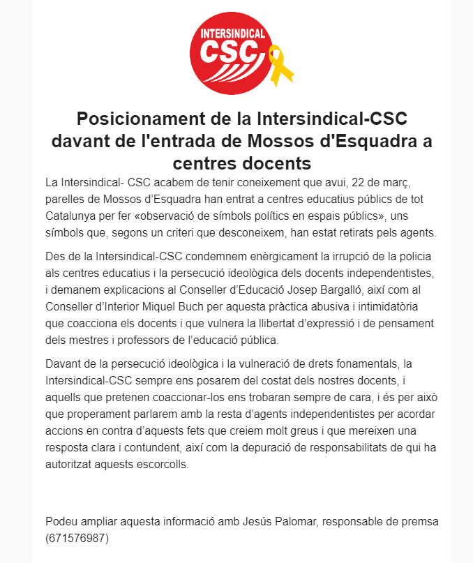 ChariGalvez's tweet photo. Correo electrónico enviado a todos los docentes de Cataluña. Pero no os preocupéis porque dice la ministra de Educación @CelaaIsabel que en la escuela catalana no hay #adoctrinamiento. https://t.co/toRvfrQb4Y