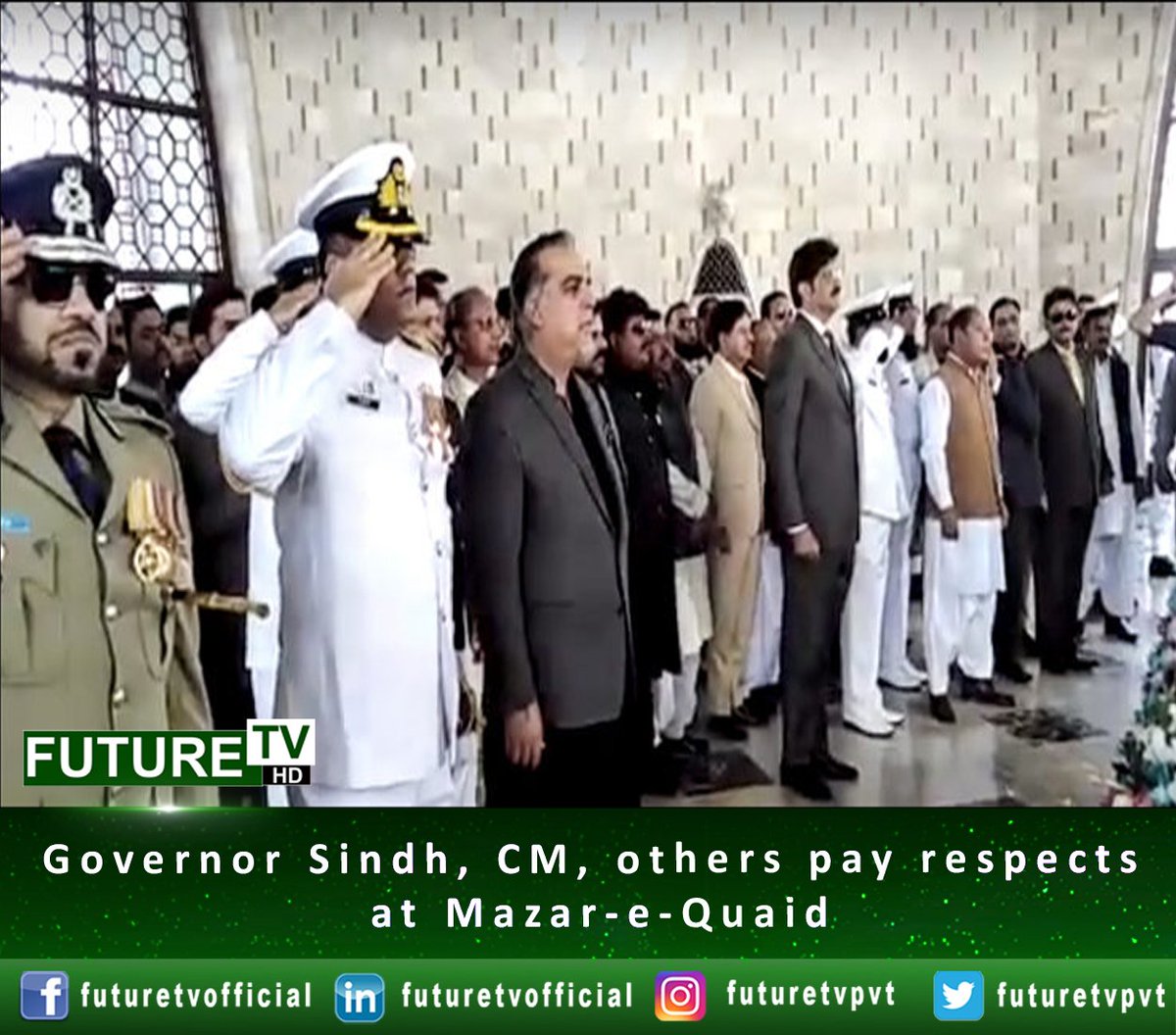 livetvfuture's tweet photo. Governor Sindh, CM, others pay respects at Mazar-e-Quaid.
For more details visit: https://t.co/A6NpL5kO9Q
#GovernorSindh #CM #MazarEQuaid
#FutureTV
#WhereTruthComesFirst https://t.co/gt81wtD60c