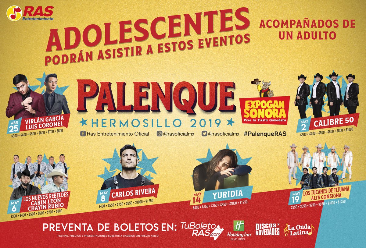 ➡️ ➖1️⃣8️⃣ Estas son las Variedades, a las que podrán asistir Menores de edad, acompañados de un adulto, así que jalaoooos, por sus boletos. #PalenqueRAS 2019 ¡Tienes Que Vivirlo! #RasEntretenimiento 🔺🔻 #Comparte para que todos se enteren.