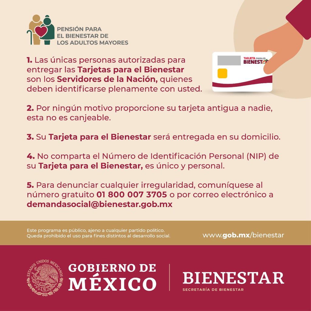 bienestarmx's tweet photo. #TomaNota Algunos puntos importantes acerca de las #TarjetasParaElBienestar 👇🏽 https://t.co/L9xNySZ5EZ