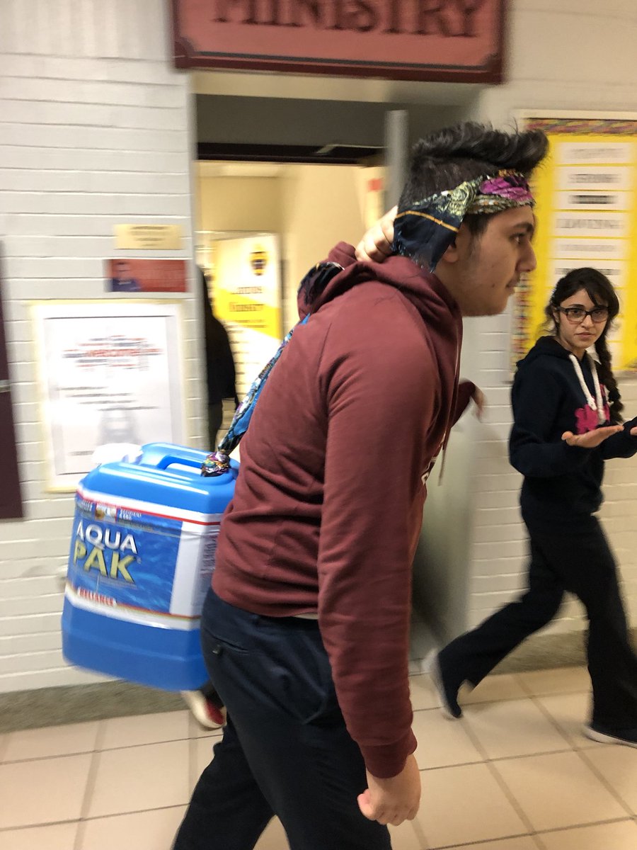 Students at CCH simulated a traditional water walk to gain empathy for their counterparts in Canada and other countries that don’t have access to running water! <a href="/CCHcomets/">Catholic Central HS</a> <a href="/WECDSB/">WECDSB</a> <a href="/desjkol/">Danielle Desjardins</a> #DWF #ecoschools #reconciliACTION #WorldWaterDay #SJF2019