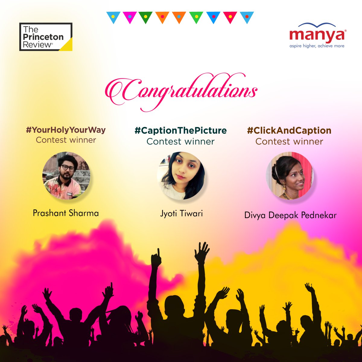 manya_group's tweet photo. The wait is over! Winners of Holi Contest are here: Prashant Sharma, Jyoti Tiwari, Divya Deepak Pednekar. Please DM your email id to receive a BookMyShow Voucher worth Rs. 500/-
#Holi #Winners #Announcement #HoliwithManya #Manya #YourHoliYourWay #ClicknCaption #CaptionThePic https://t.co/XOSeDTMYQx