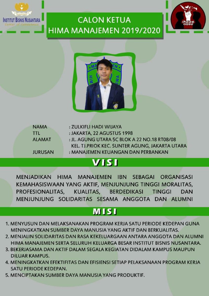 himenIBN's tweet photo. Selamat Pagi kakak2 &amp; teman2 HiMen,mohon doanya yaa untuk Zulkifli Hadi Wijaya angkatan 2016 jurusan manajemen keuangan,semoga bisa menjadi pemimpin Hima manajemen periode 2019-2020 yang bertanggung jawab sesuai visi dan misi nya. aamiin  😊🙏👏 https://t.co/p8IT8Xpc5h
