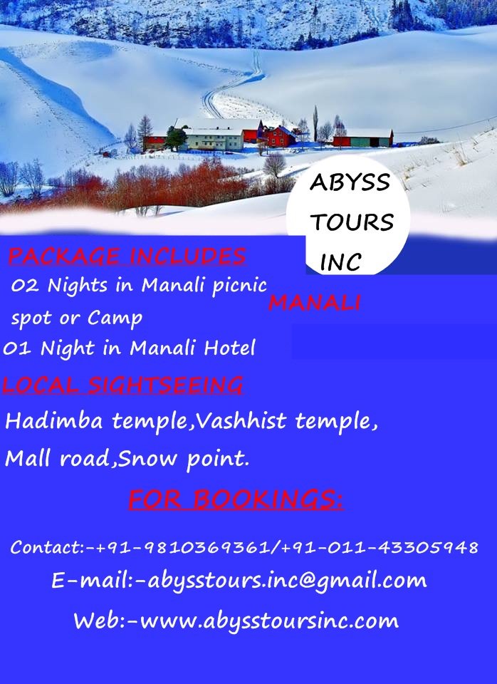 abysstoursinc's tweet photo. Manali one of the best place with all clients budget, luxury price,book your tour with Abyss Tours Inc call our expert -+91-9810369361.
Email-abysstours.inc@gmail.com
Web- https://t.co/vhlLPLFh1F

#manaliadventure #manalidiaries #manali #holiday #tourism #manalitour https://t.co/3KArRlSoDQ