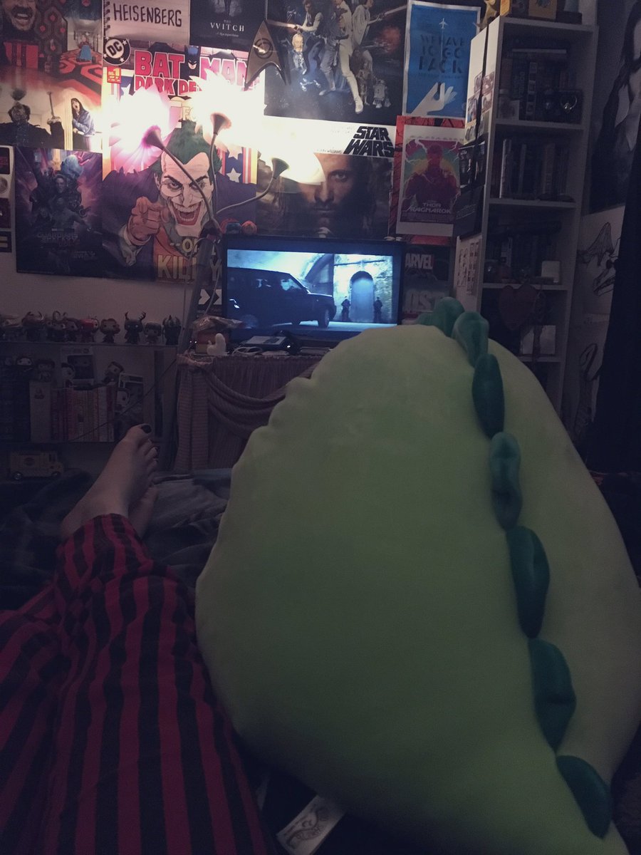 Kira convinced me to buy this plushie I definitely didn’t need when we went to the grocery store tonight. His name is Bart. He’s watching James Bond with us.