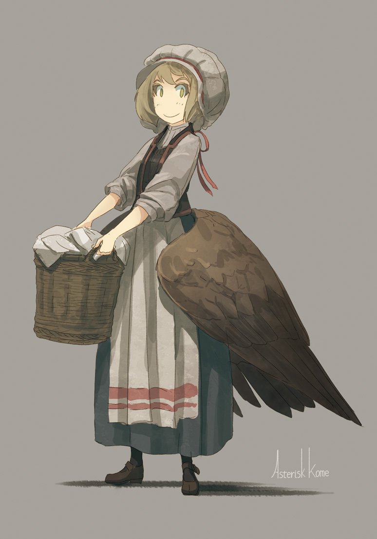 「イヌワシちゃんは、遠くの村の娘さんという設定です。都市部で働く事に情弱だった故の」|※Kome@「夜光雲のサリッサ」連載中のイラスト