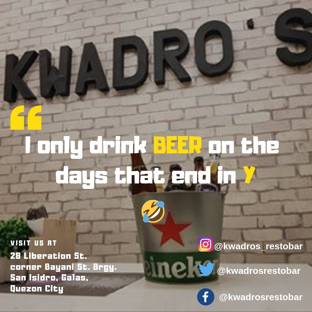 Kwadro's got you covered coz we have ice cold beers waiting for you tonight!🍺 Don't miss the fun! See you later!
#SaturdayBooze #FoodTalks #EatPH #QCeats