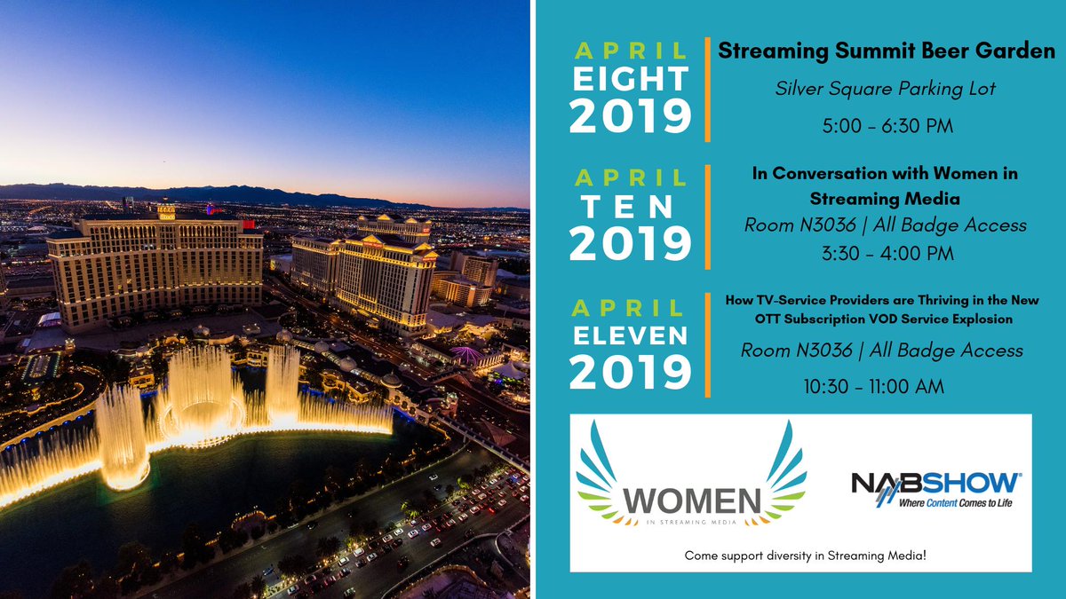 Please join Women in Streaming Media in the Innovation Pipeline Theater and our networking event in the Beer Garden during the Streaming Summit at NAB Show in April. Please register with SK19 for a free exhibits pass. #womeninstreaming #diversity #ott #nabshow #streamingmedia