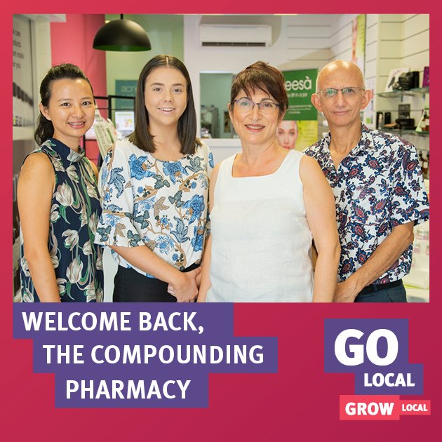 Businessqldgov's tweet photo. We are calling out to the friendly staff at the Compounding Pharmacy in Townsville. Next time you need something from the pharmacy make sure you #GoLocalQld and support small business in Townsville. Download resources https://t.co/tOqmBumHQ4 https://t.co/W9TEbLksh5