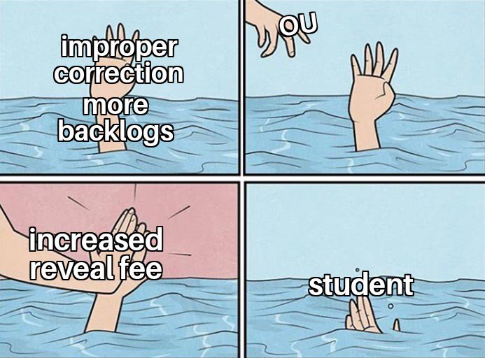 QuraishiRazzaq's tweet photo. #OUHypocrisy in every possible way to its Engg.affiliated students from faulty corrections to manhandling, hiking the reval fees to double n not declaring results until d backlog fee of that exam is paid &amp;not even refunding d fees if cleared in reval. 
@TelanganaCMO 
@asadowaisi https://t.co/rusyD7kR1K