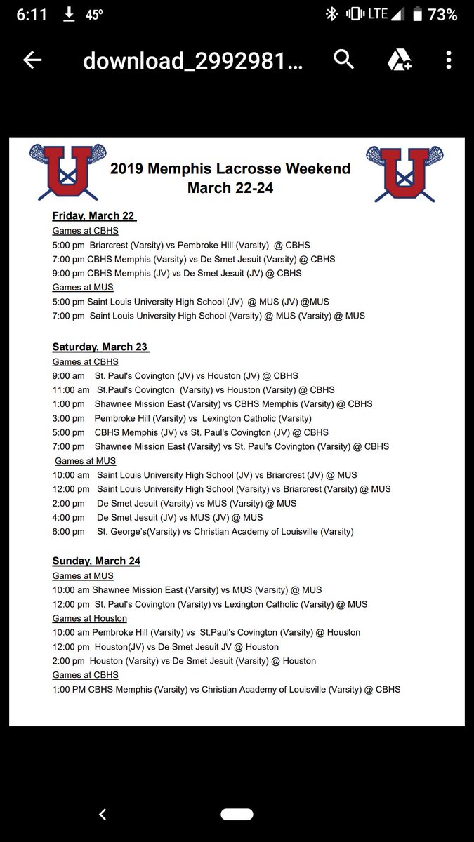 HoustonLaxClub's tweet photo. 11am for a game against St Paul's at @CBHSLacrosse field. Be there or be square #tnlax @TSLA_Lacrosse @tssaa @houston_soccer @WinTheLastGame @YouAreHouston #901lax https://t.co/Luqa4QVojw