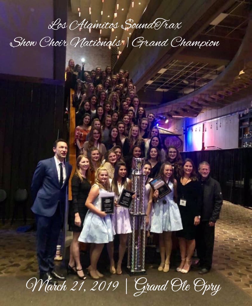 LosAlShowChoir's tweet photo. Congratulations once again to #SoundTrax, named #GrandChampion of @showchoirnationals March 21, 2019 at the Grand Ole Opry. These ladies barely had take to take a breath as they went into #TechMode to assist #SoundFX with their competition. These are humble and true champions https://t.co/dBfjpmUm9F