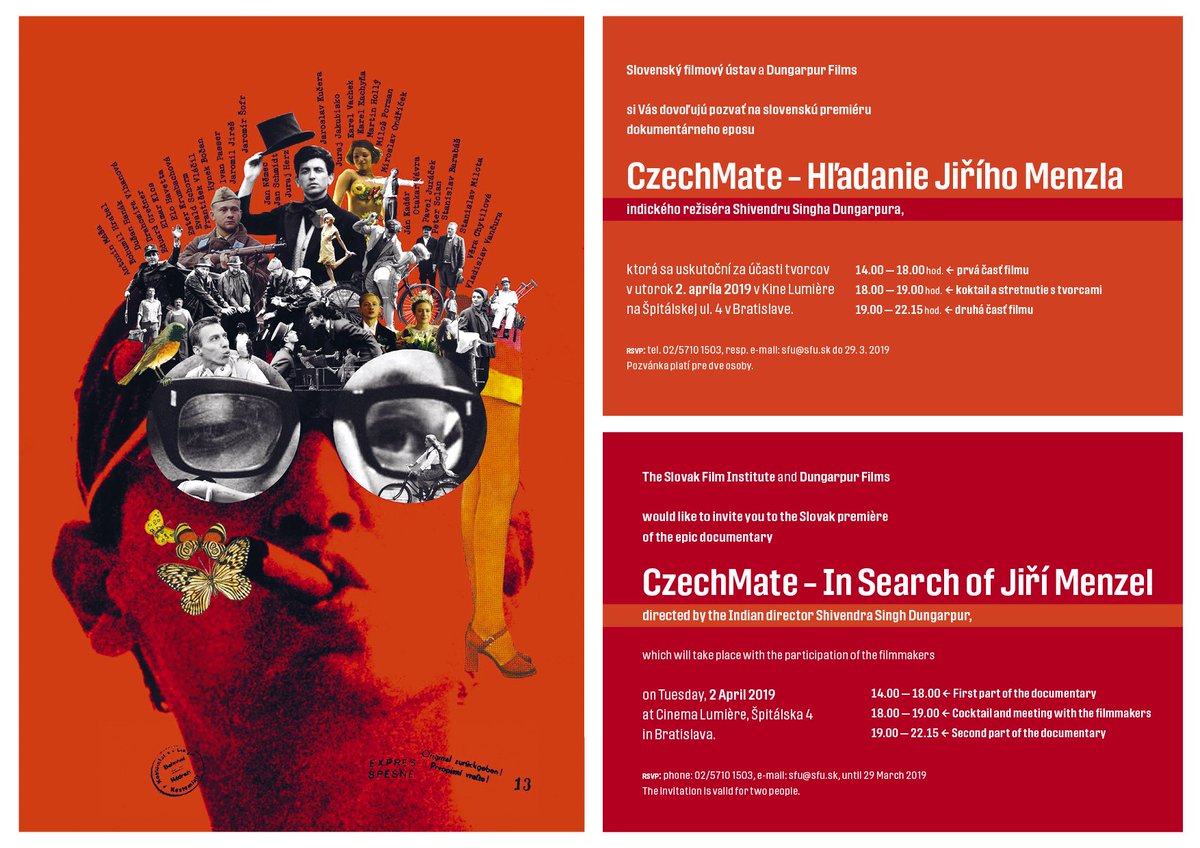 ”Czechmate...In search of Jiri Menzel “ my Czech film in Bratislava on April 2nd ... kino-lumiere.sk/klient-863/kin…